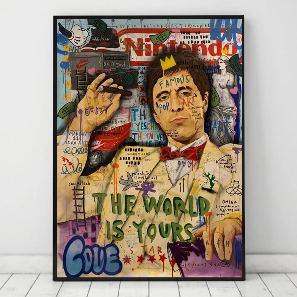 Classic Pop Street Graffiti Abstract Wall Art Gangster Godfather Smoking HD Oil On Canvas Posters And Printed Living Room Decor