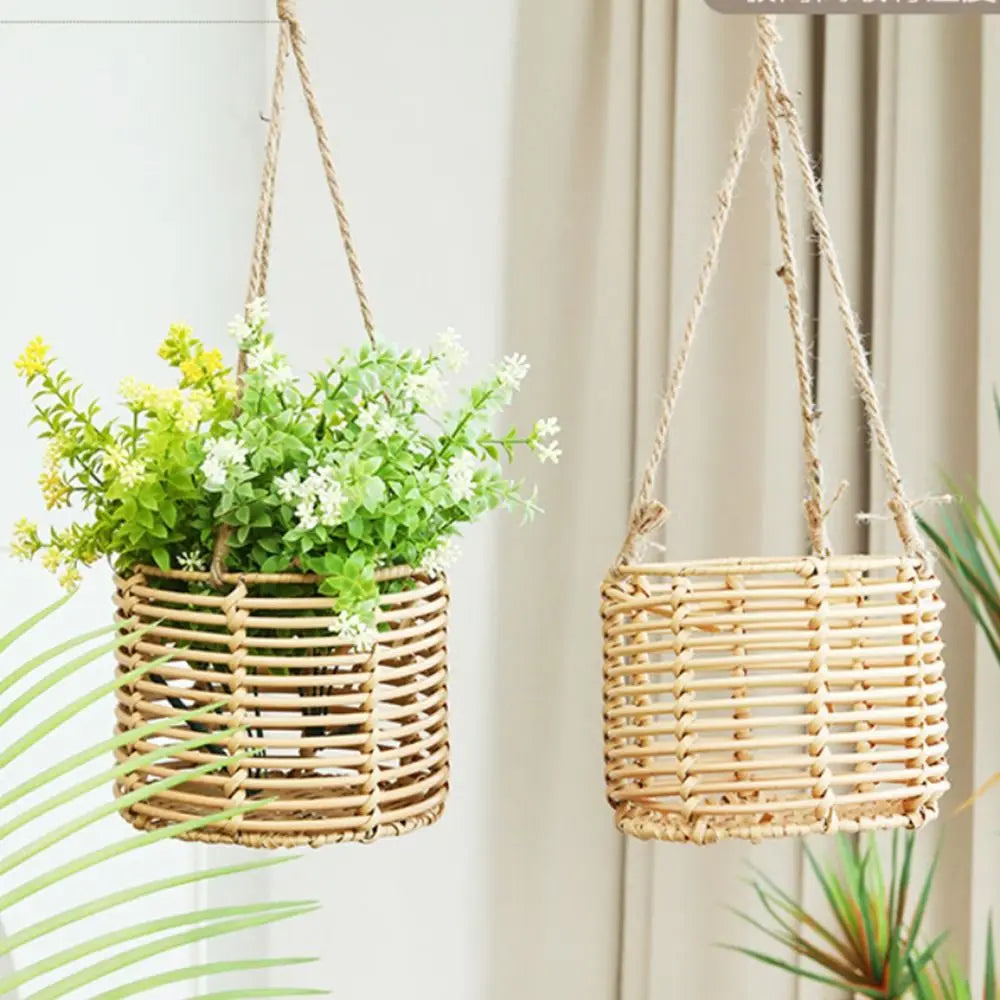 Beige Hanging Weaving Flowerpot Rope Woven Hanger Box Planter Home Decoration Plant Hangers Storage Basket Indoor Outdoor