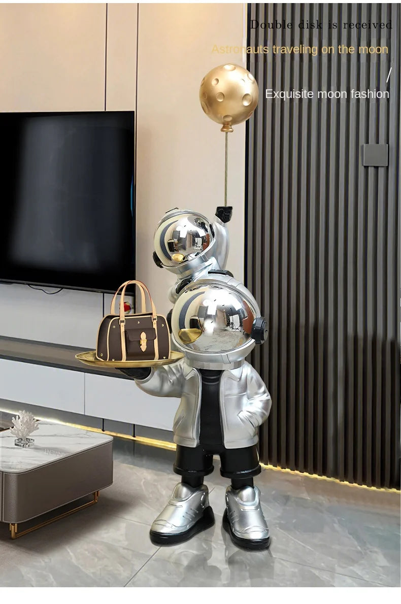 76cm Creative Astronaut Tray Storage Landing Ornament Moon Light Balloon Statue Resin Living Room Bedroom Home Decoration Gift