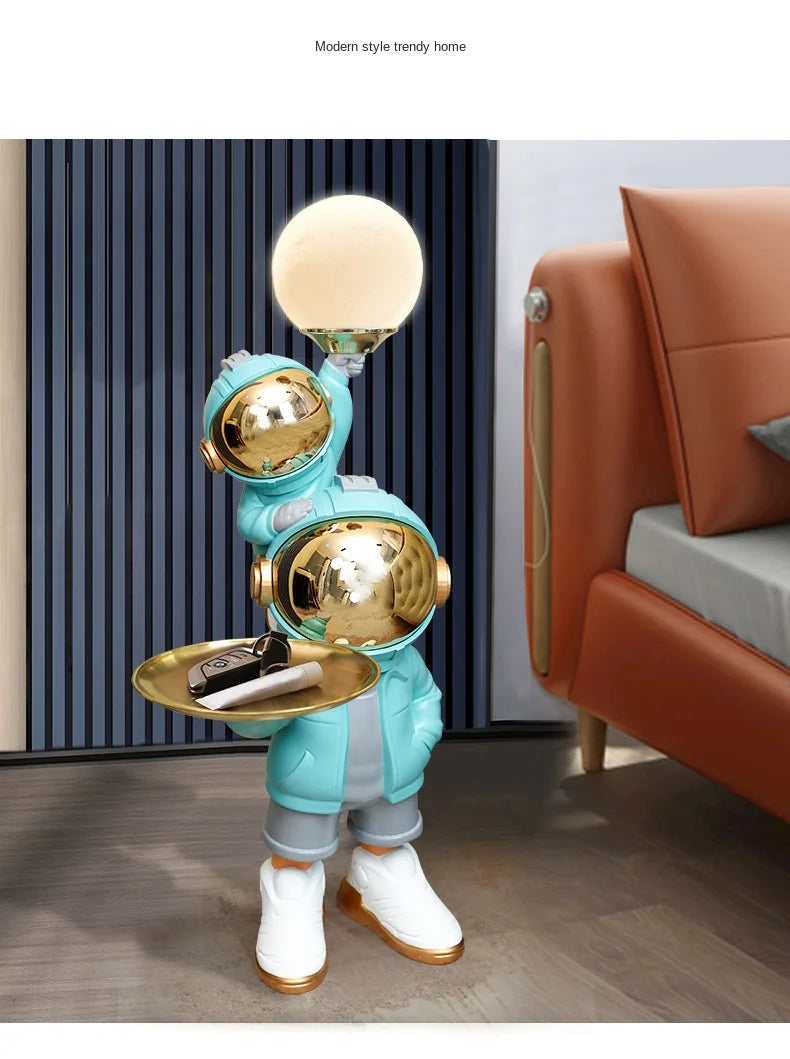76cm Creative Astronaut Tray Storage Landing Ornament Moon Light Balloon Statue Resin Living Room Bedroom Home Decoration Gift