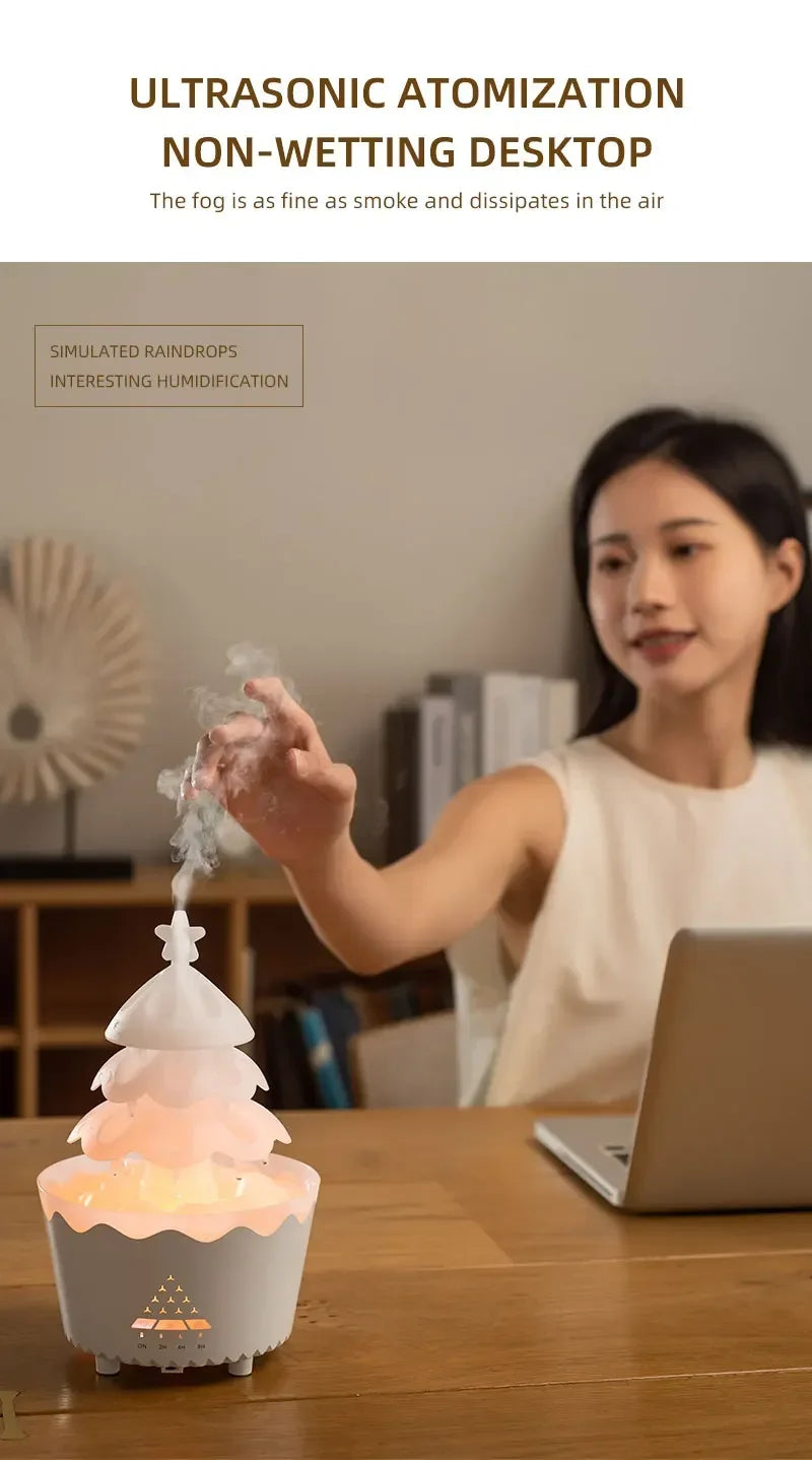 Rain Cloud Aromatherapy Diffuser Ultrasonic Air Humidifier Soothing Water Drops Sound Essential Oil Aroma Diffuser with LED Lamp