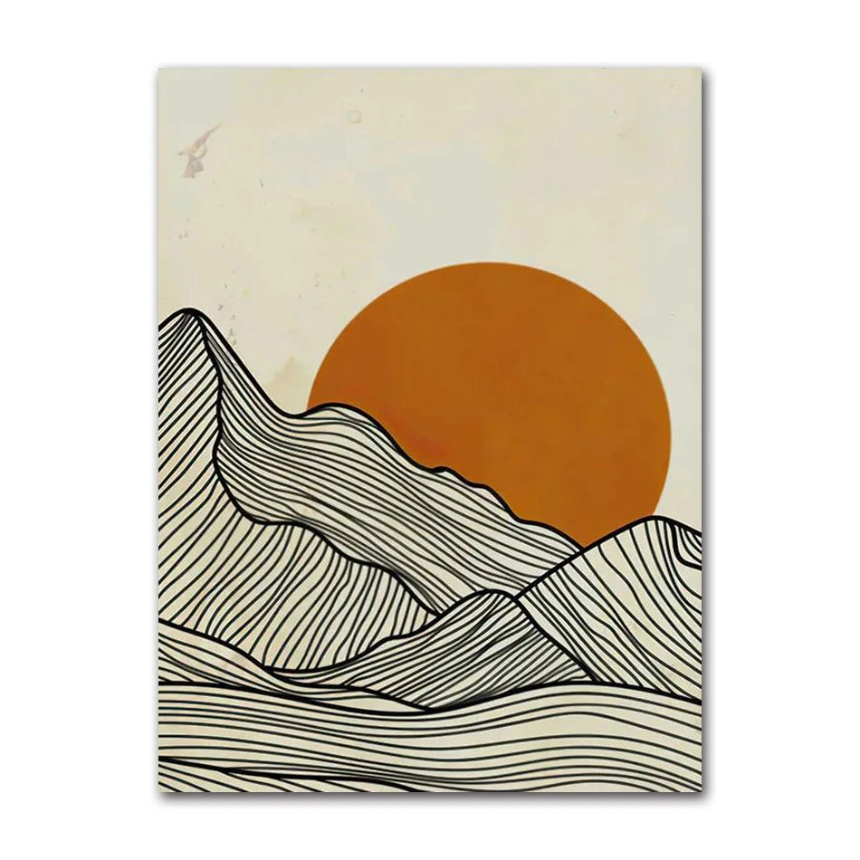 Minimalist Sun Mountain Line Abstract Wall Art, Nordic Posters Prints, Minimalist Image, Canvas Painting, Room Decoration, Set 3