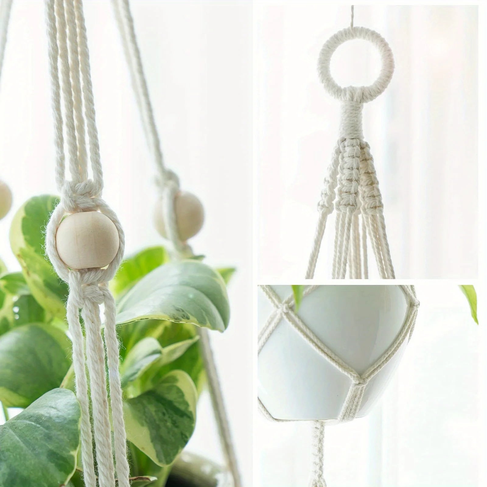1pc, Macrame Double Plant Pendant Indoor Outdoor, 2 Tier/3Tier Hanging Planter Basket Cotton Rope With Beads 49 Inches/70 Inches