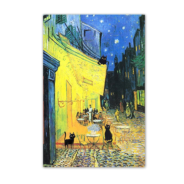 Funny Black Cat Wall Art Van Gogh Poster Abstract Famous Reproduction Canvas Painting Aesthetic Room Home Decor
