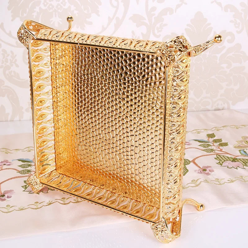 Creative Vintage Gold Fruit Tray Golden Round Square Fruit Plate Multi-Function Metal Snack Home Storage Plate Tablewear