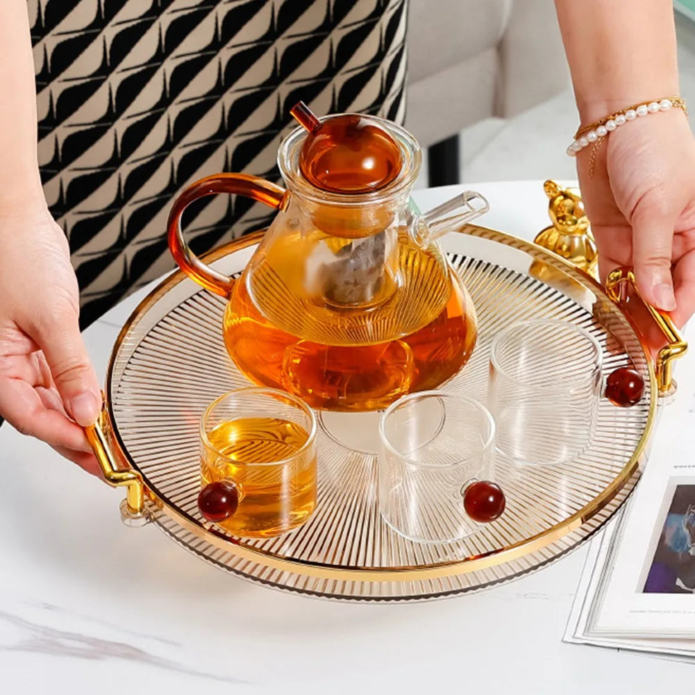 Luxury Storage Tray With Golden Handle Household Tea Dessert Fruit Storage Tray Plate Dinner Plate for Living Room Kitchen