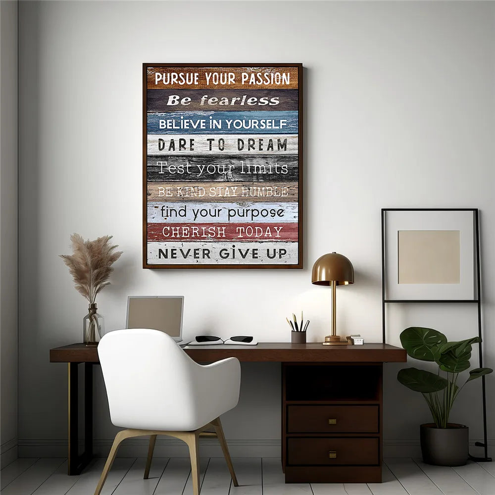 Inspirational Office Wall Decor Painting Abstract Never Give Up Canvas Wall Art Poster for Bedroom Living Room Classroom Decor