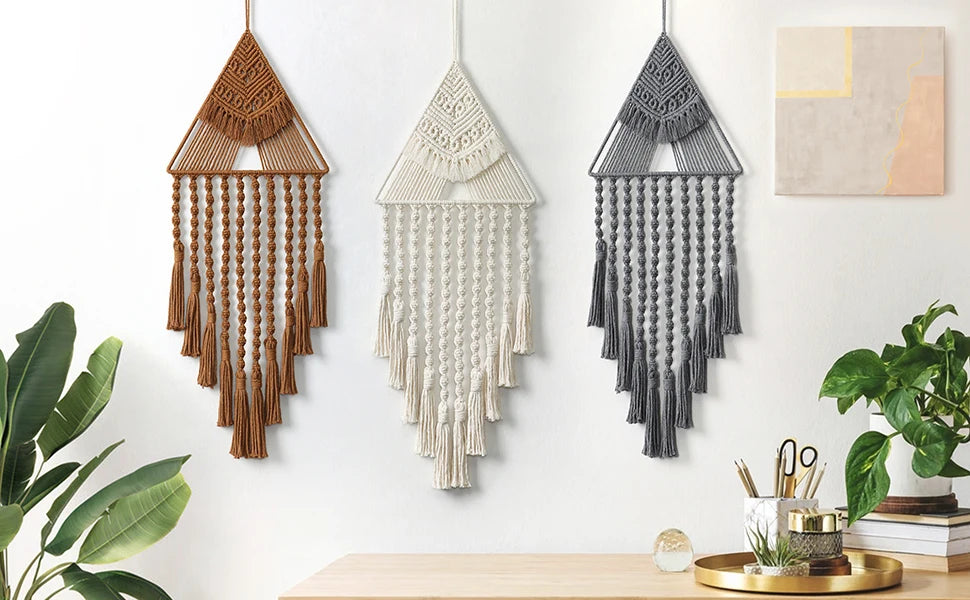 Macrame Dream Catcher Wall Hanging Decor Brown Triangle Woven Tassel Tapestry Art Boho Apartment Bedroom Door Home Decoration