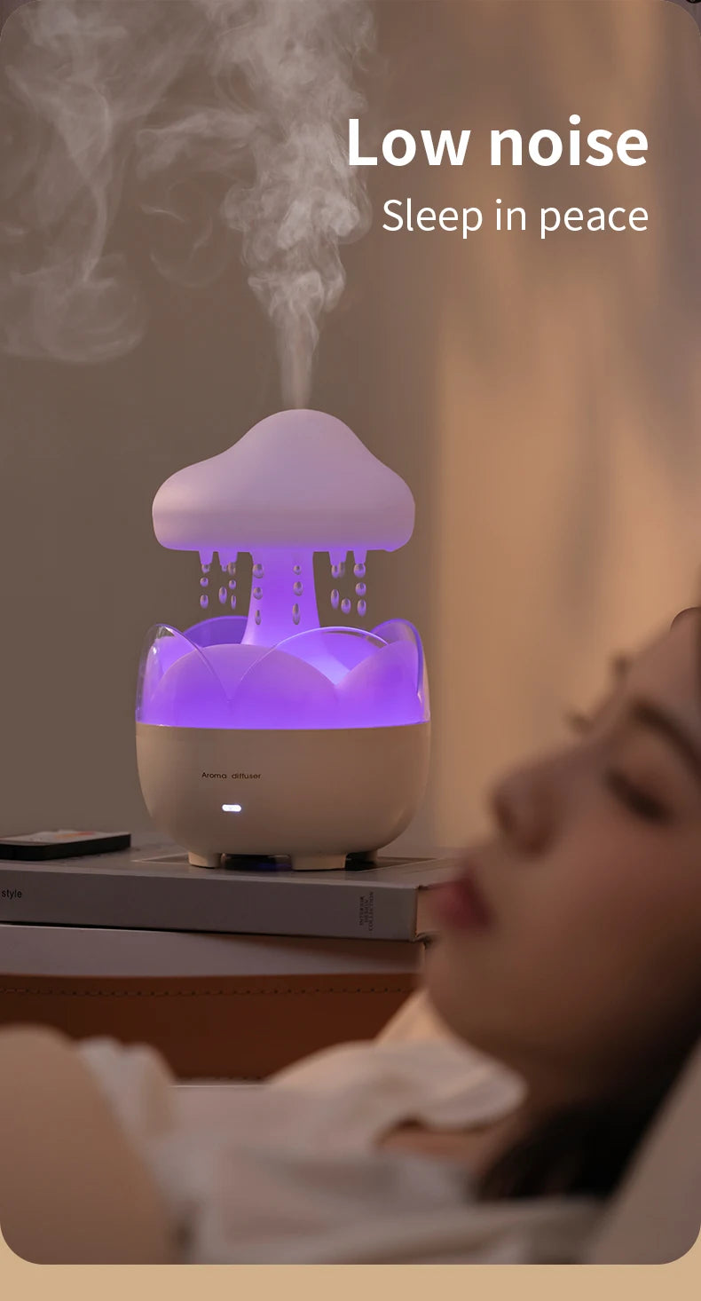 Mushroom Rain Air Humidifier Electric Aroma Diffuser Colorful Night Lights Rain Cloud Smell Distributor Relax Water Drops Sounds