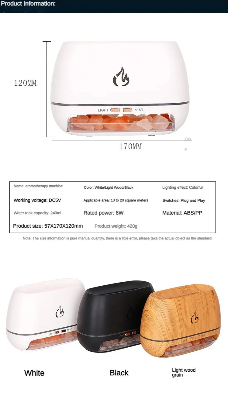 New Himalayan Crystal Salt Stone Aroma Air Humidifiers 3D Flame Fire Colorful Night Light Aromatherapy Essential Oil Diffuser