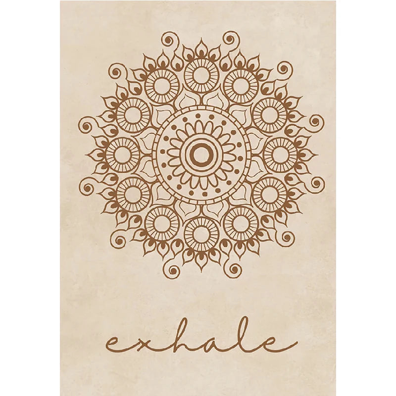 Abstract Mandala Wall Art Yoga Beige Bohemia Prints Inhale Exhale Canvas Painting Posters Line Flower Pictures Living Room Decor
