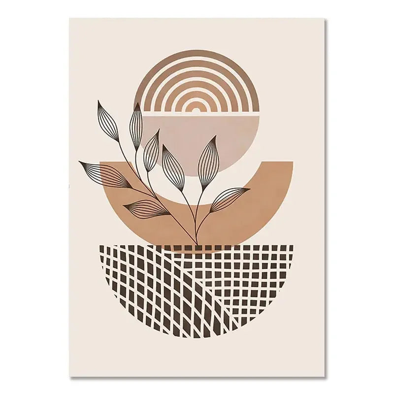 Boho Light Colour Block Canvas Painting Nordic Minimalist Lines Wall Art People Leaves Wall Art Home Living Room Decoration