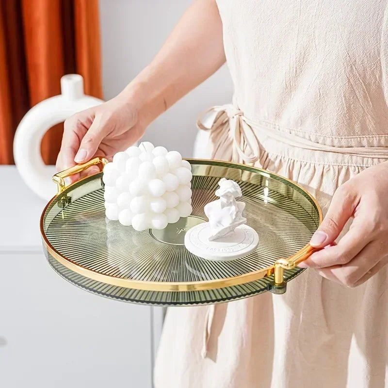 1PC Round Storage Tray Home Living Room Coffee Table Tea Cup Storage Plate Acrylic Tray Aromatherapy Organizer Tray Home Decor