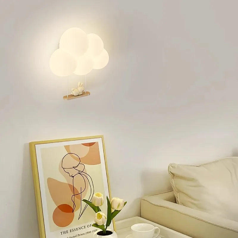 Monkey Light Cartoon Animal Wall Lamp White Cloud Sconce Nursery Room Night Light Children's Bedroom Bedside Lamp Eye Protection