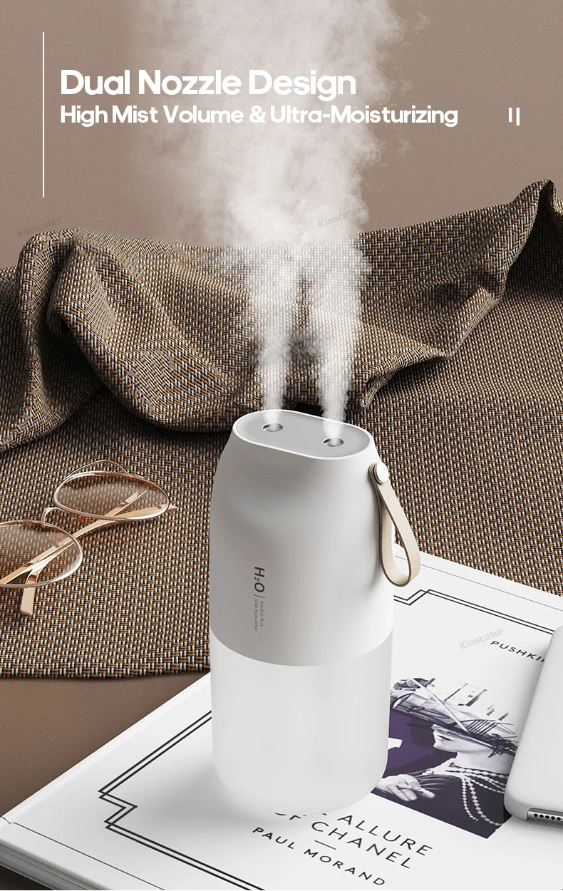 Cordless Rechargeable Air Humidifier 2000mAh Wireless Cool Mist Diffuser Car Home Ultrasonic Humidifier with Warm Nightlight
