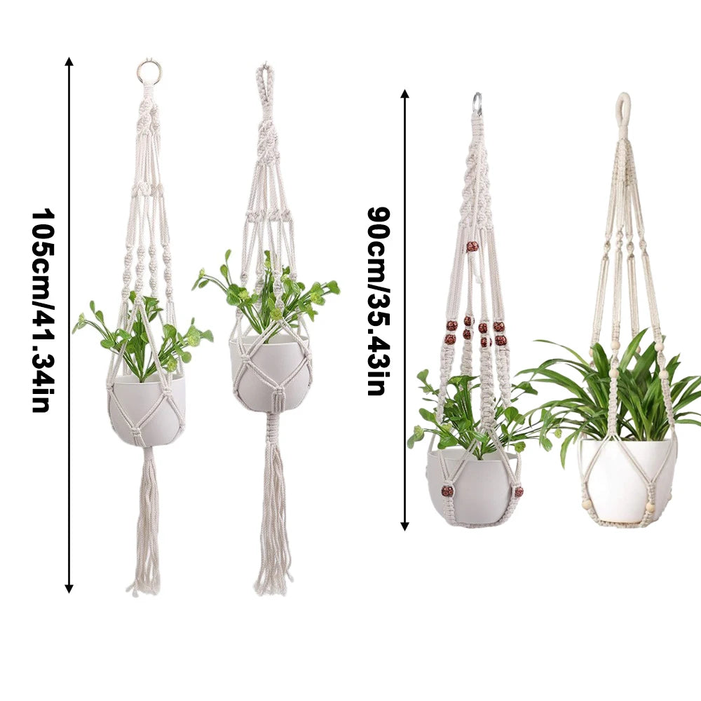 Gardening Green Plant Hanging Basket DIY Plant Flowers Holder Handmade Macrame Pot Pocket Wall Boho Courtyard Home Decoration