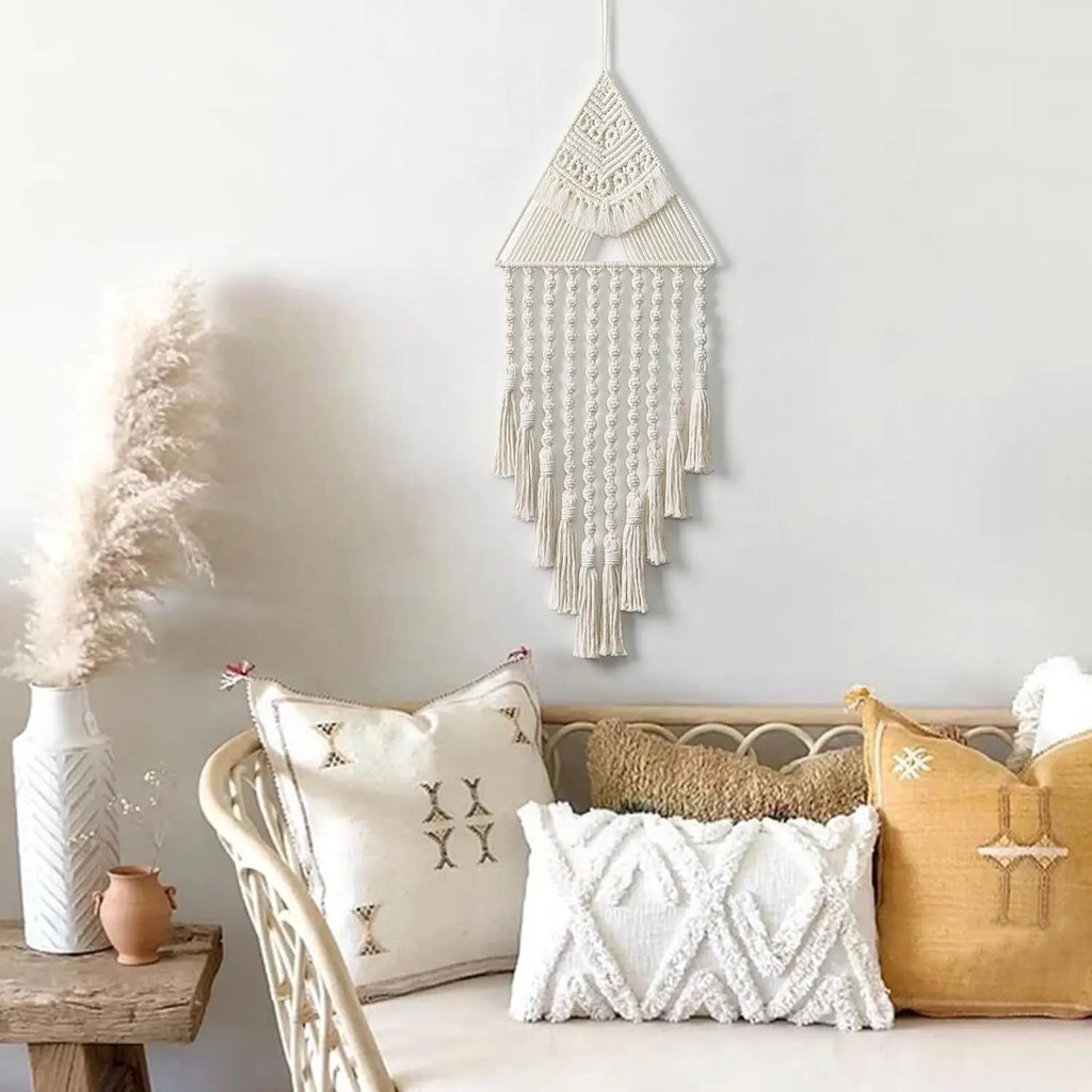 Macrame Dream Catcher Wall Hanging Decor Brown Triangle Woven Tassel Tapestry Art Boho Apartment Bedroom Door Home Decoration