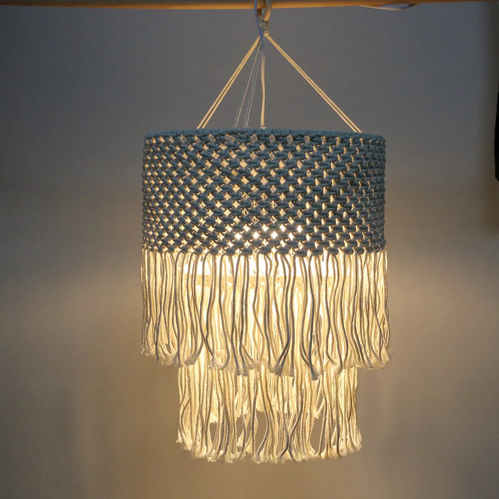 Macrame Lamp Shade Handwoven Portable Creative Tassel Lampshade for Living Room Office Housewarming Gift Dorm Home Decorations