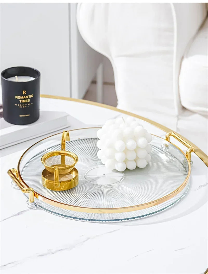 1PC Round Storage Tray Home Living Room Coffee Table Tea Cup Storage Plate Acrylic Tray Aromatherapy Organizer Tray Home Decor