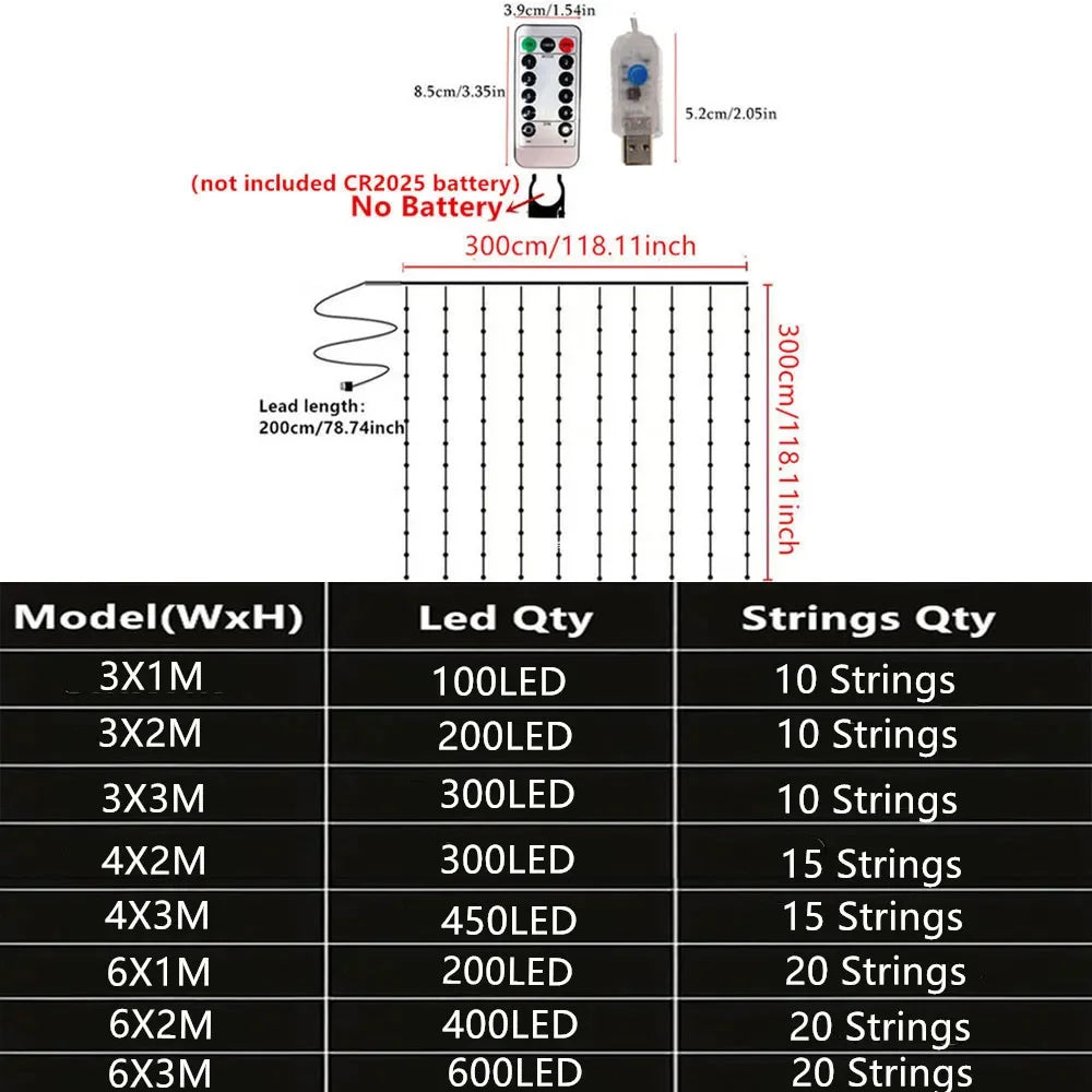 LED Curtain Lights USB Powered with Remote Control Holiday Christmas Decorations for Home Wedding Birthday Bedroom Party Lights