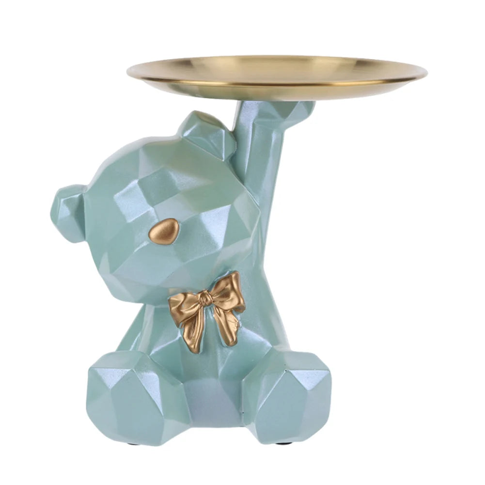 Bear Storage Tray Geometric Bear Key Bowl Multifunctional Key Holder Figurine Decorative Jewelry Candy Tray for Home Office