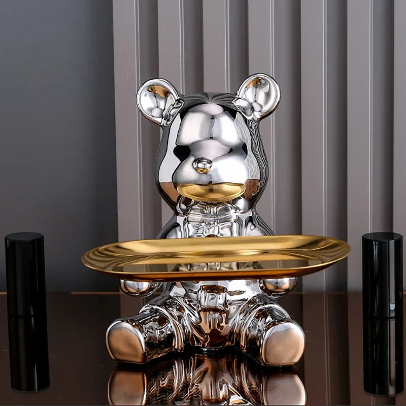 Home Decor Ceramic Colorful Plating Bear Storage Box Home Living New Room Desktop Tray Decorative Statue Money Box Ornaments