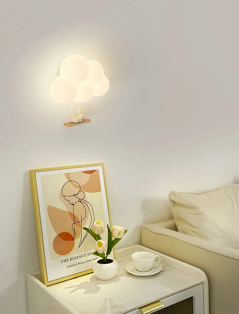 Monkey Light Cartoon Animal Wall Lamp White Cloud Sconce Nursery Room Night Light Children's Bedroom Bedside Lamp Eye Protection