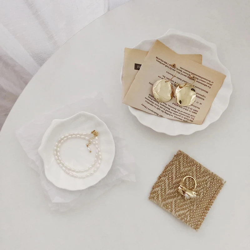 Shell Shaped Jewelry Storage Trays  Trays White Ceramic Plate Storage Dishes Ring Earings Plate Home Decorative Tray Design