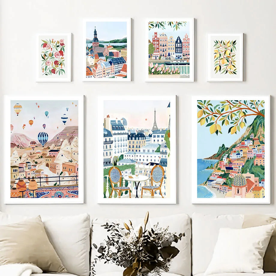 Abstract Landscape City Travel Print Fruit Illustration Poster Wall Art Canvas Painting Wall Pictures For Living Room Home Decor