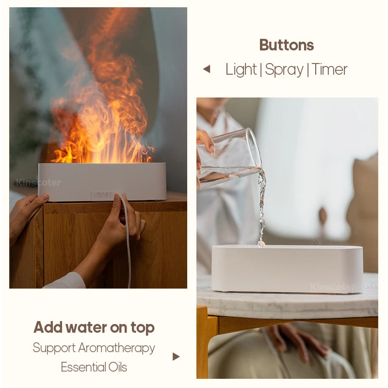 KINSCOTER RGB Flame Aroma Diffuser Air Humidifier Ultrasonic Cool Mist Maker Fogger LED Essential Oil Fire LED Lamp Difusor Gift