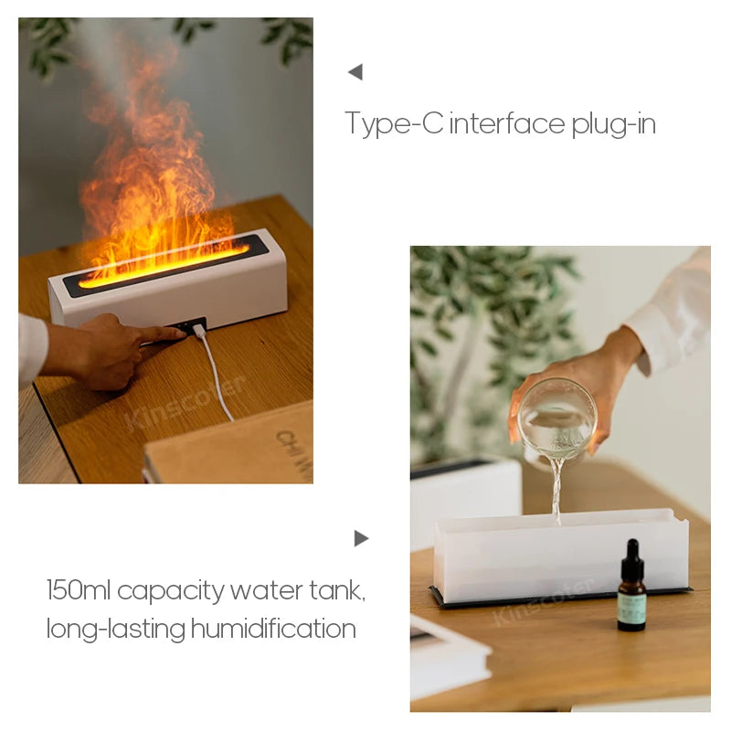 KINSCOTER Flame Aroma Diffuser Air Humidifier Ultrasonic Cool Mist Maker Fogger LED Essential Oil Flame Lamp Difusor