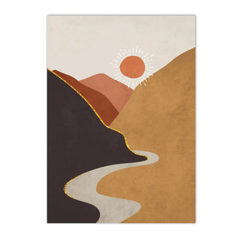 Mid Century Modern Orange Terracotta Boho Posters Wall Art Print Pictures Sun Canvas Painting Vintage Wall Poster Bedroom Decor