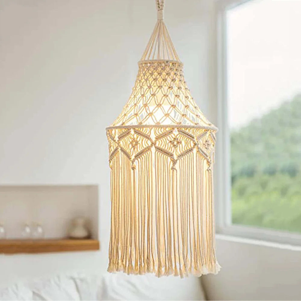 Macrame Lamp Shade Handwoven Portable Creative Tassel Lampshade for Living Room Office Housewarming Gift Dorm Home Decorations