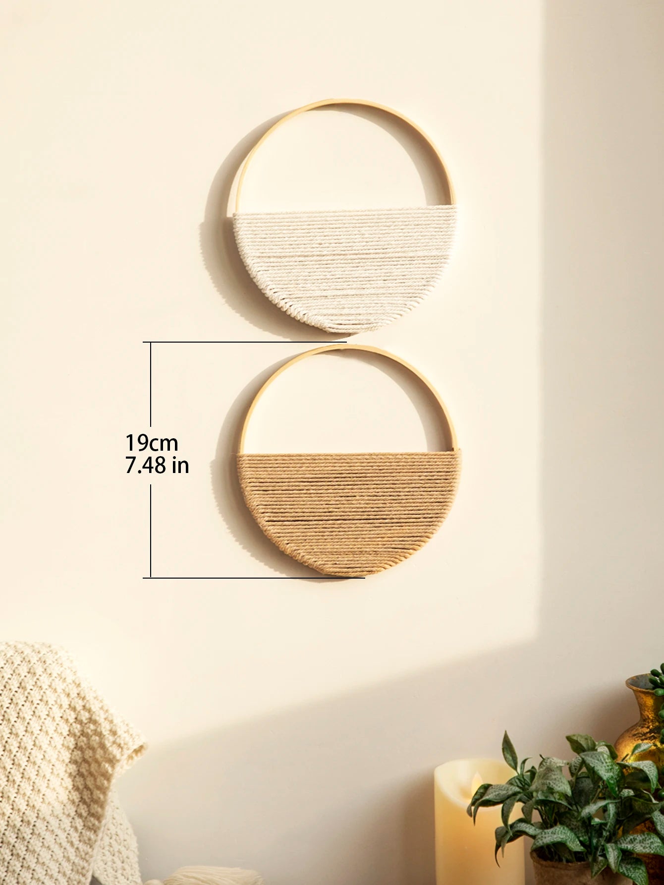 2pcs Macrame Round Wall Hanging Woven Tapestry Bamboo Circle Wall Decor Boho Home Decorations Living Room Decors Aesthetic Gifts