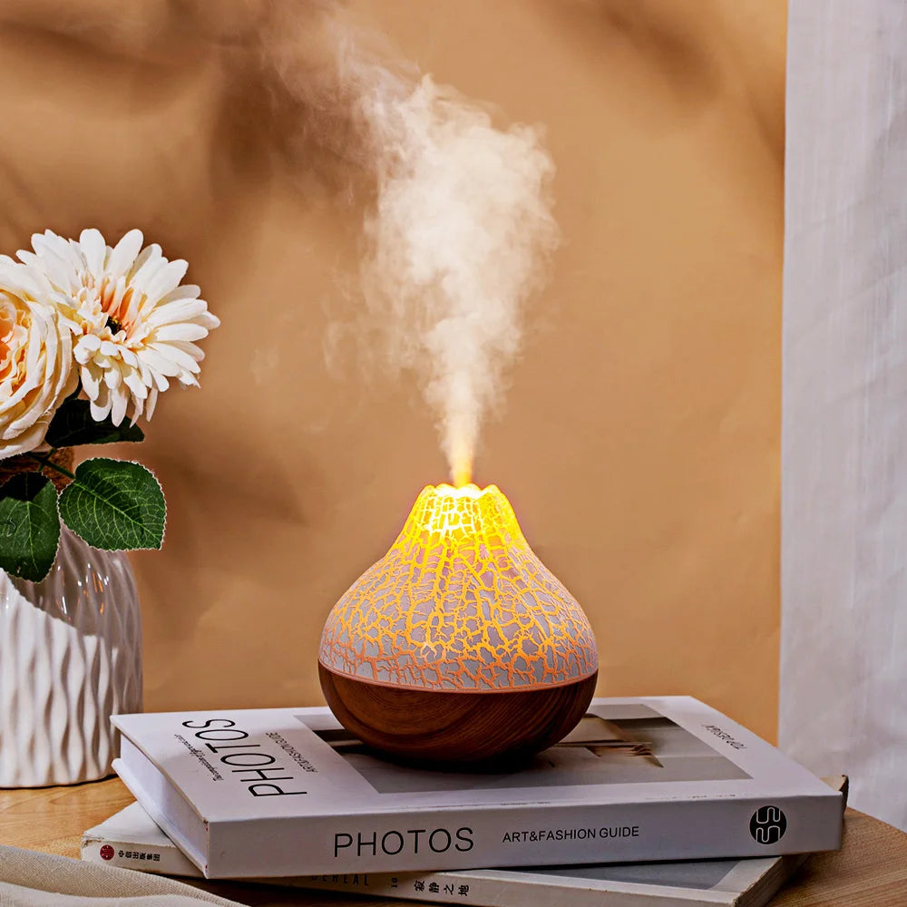 Volcano Air Humidifier 300ml Large Capacity Water Mist Aromatherapy Diffuser USB Desktop Humidifier with 7 Colorful Night Lights