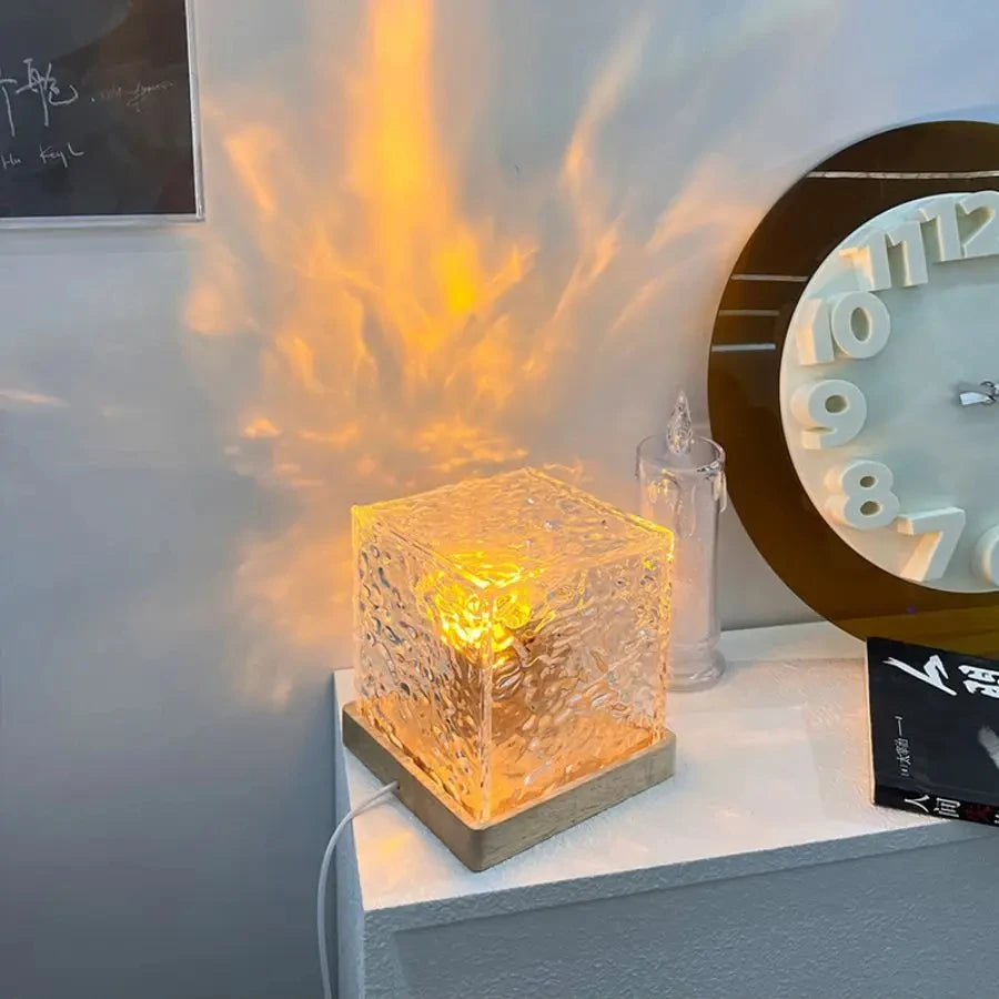 Water Ripple Projector 3/16 Colors Night Light Flame Crystal Lamp Home Houses Decoration Sunset Lights Gift Rotating Light
