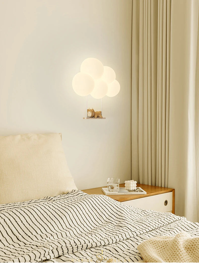 Monkey Light Cartoon Animal Wall Lamp White Cloud Sconce Nursery Room Night Light Children's Bedroom Bedside Lamp Eye Protection