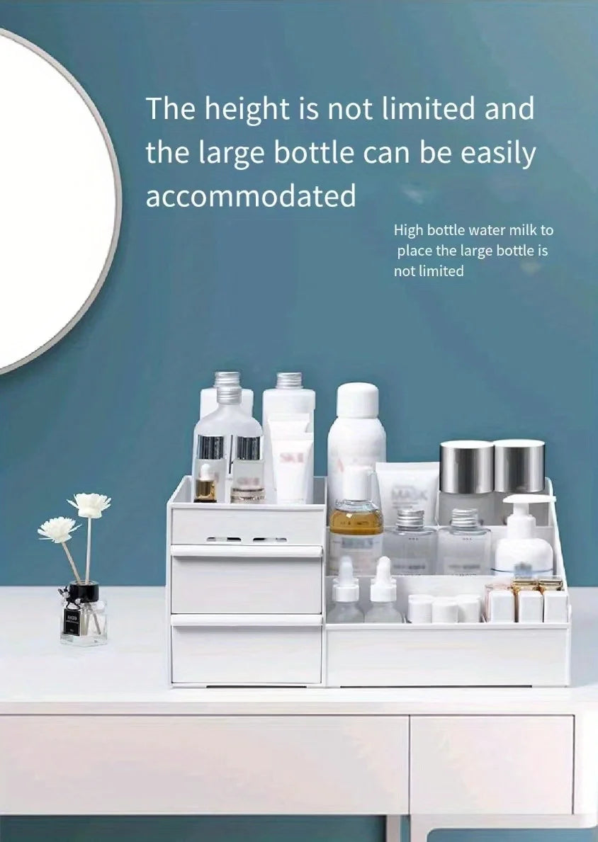 Makeup table with large capacity desktop storage, drawer rack, for versatile storage of skincare products and cosmetics