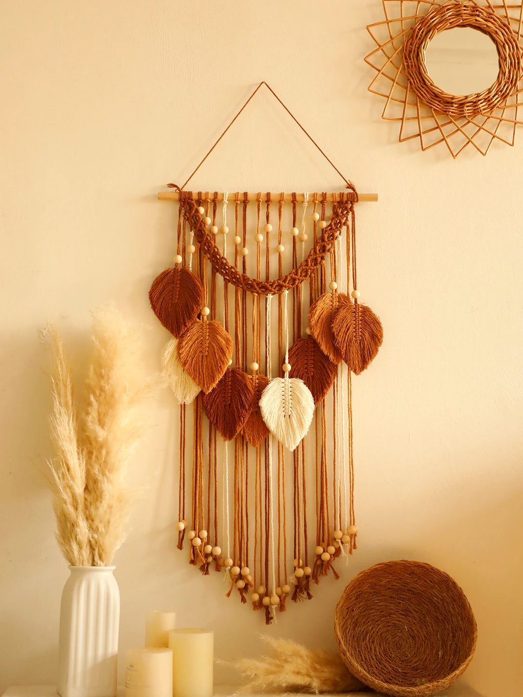 Leaf Macrame Tapestry Brown Green Wall Tapestry Boho Home Decoration Macrame Wall Hanging Home Living Room Decors Aesthetic Gift