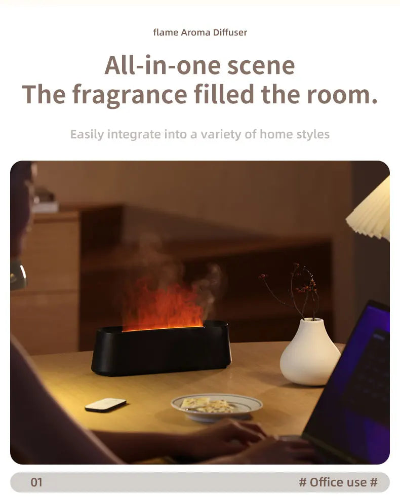 Flame Diffusers for Essential Oils 300ML Aroma Diffuser Humidifier with RGB Light Remote Control for Home Office