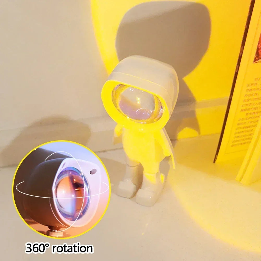 Rechargeable Astronaut Robot Rainbow Projection Sun Lamp Table Night Light Sunset Lamp Infinite Dimming Bedroom Atmosphere Light