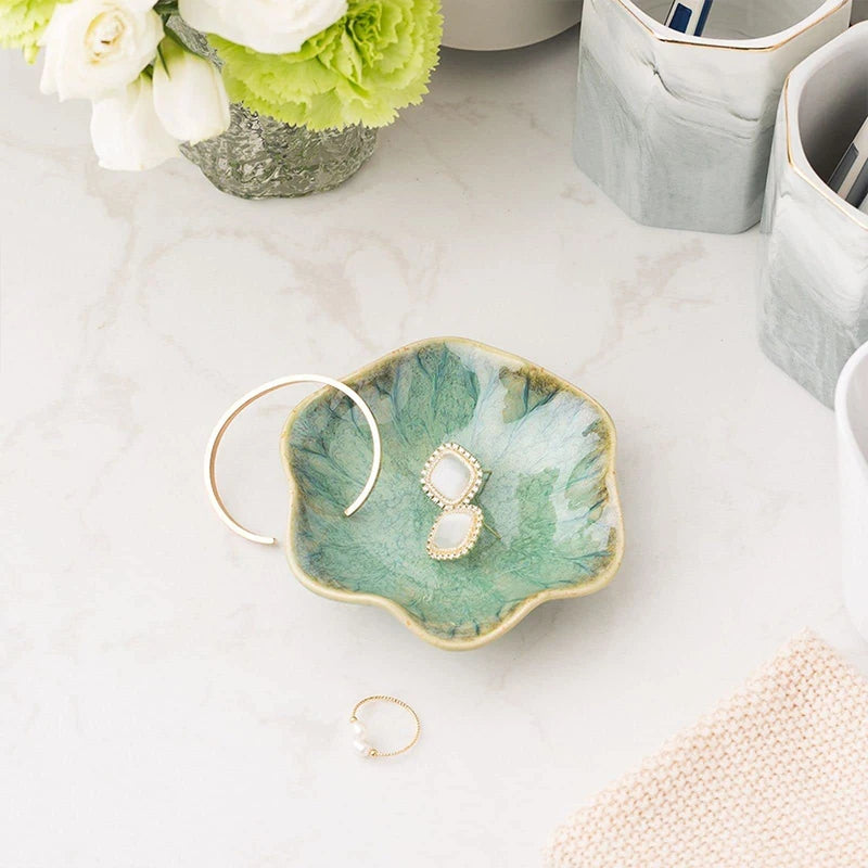 Lotus Ceramic Trays Green Creative Tray for Decoration Jewelry Plate Jewelry Organizer Containers Desktop Decor