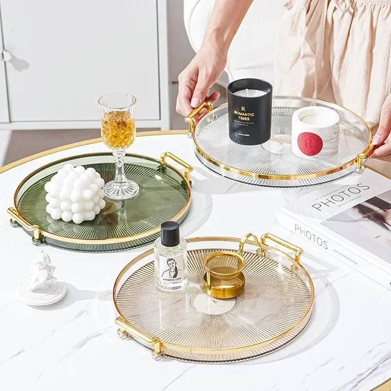 1PC Round Storage Tray Home Living Room Coffee Table Tea Cup Storage Plate Acrylic Tray Aromatherapy Organizer Tray Home Decor