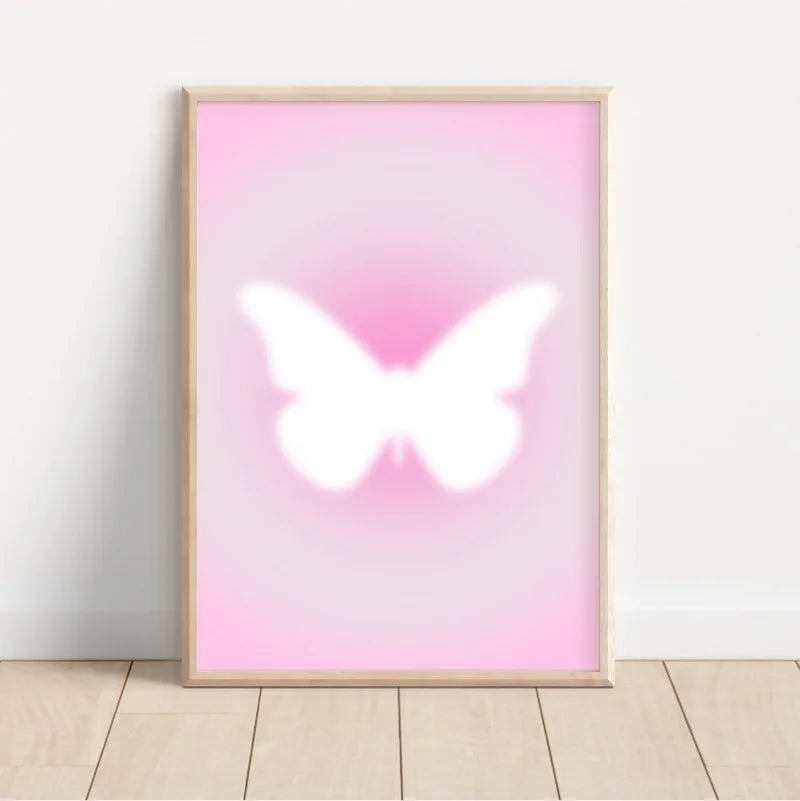 Pink Aura Affirmation Love Circle Butterfly Poster Print Canvas Art Pictures Home for Bedroom Wall Decor Frameless Painting