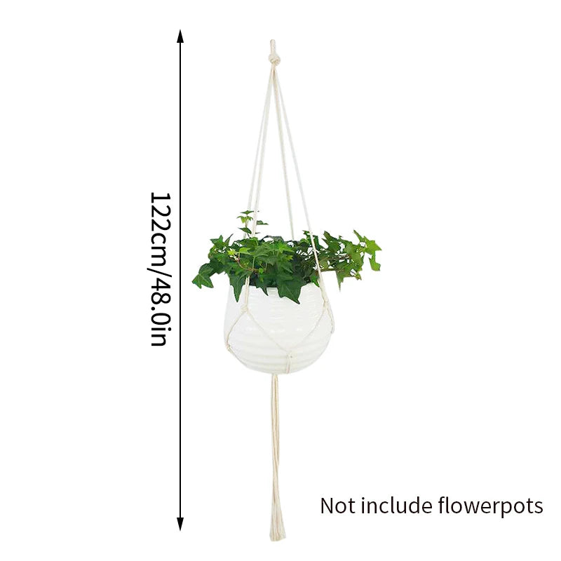 Green Plant Hanging Basket Cotton Rope Handmade Plant Hanger Flower Pot Macrame Pot Pocket Wall Boho Courtyard Home Decoration