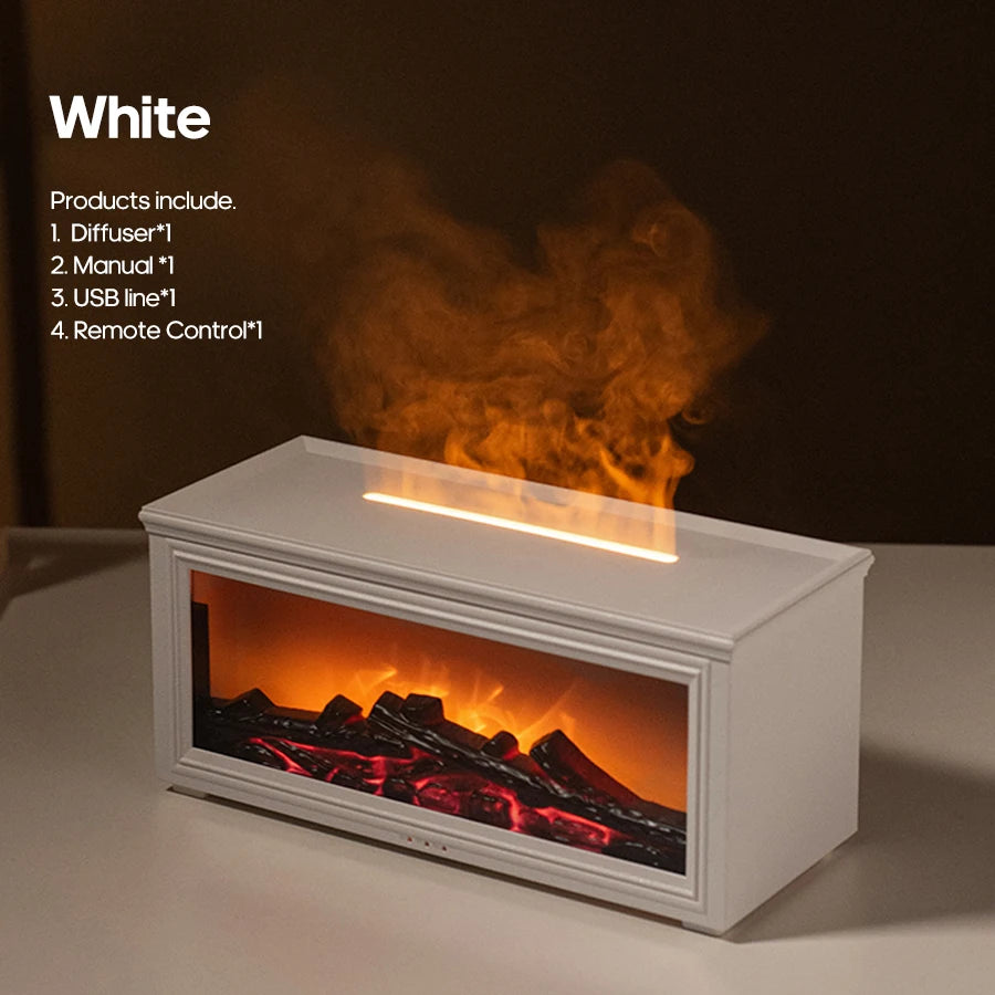 New Colorful Flame Mini Fireplace Aroma Diffuser 280ml Waterless Auto-Off Air Humidifier with Timer Remote Control for Home Gift