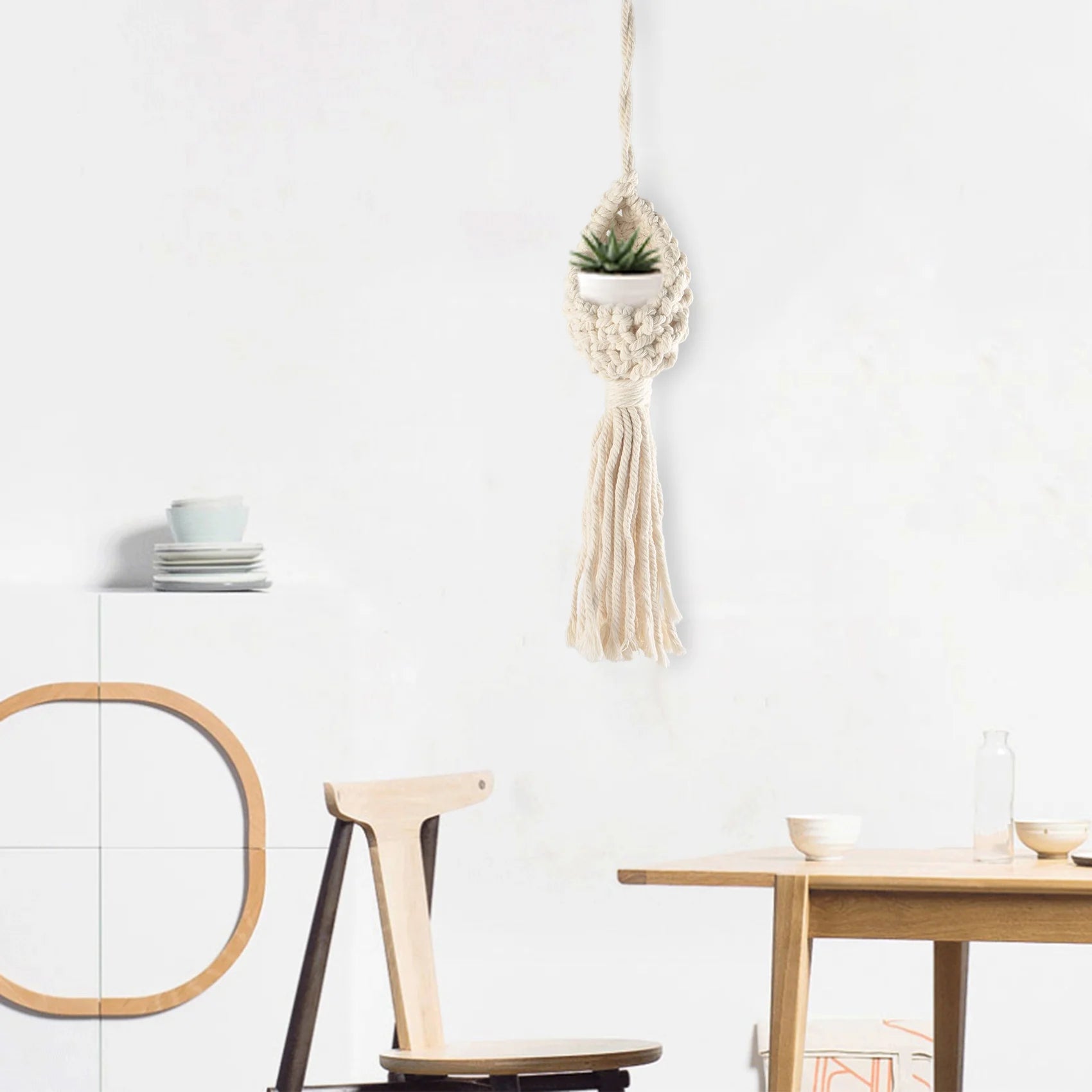 PZHI-Boho Macrame Air Plant Hanger Tillandsia Hanging Basket Rope Holder Flower Home Decor