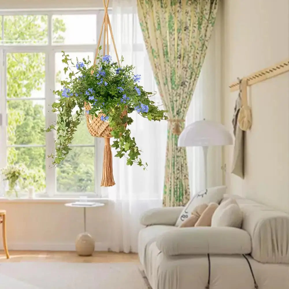 Macrame Plant Hanger 2X Hangable Planter Holder Trendy Boho Crochet Ceiling Home Decor Flower Pots Basket For Window And Porch