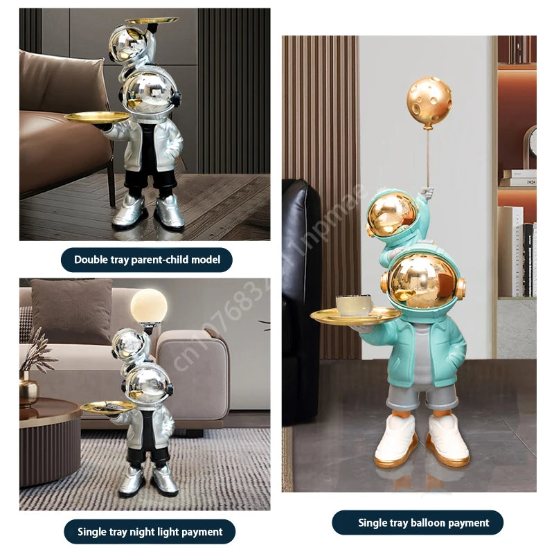 76cm Creative Astronaut Tray Storage Landing Ornament Moon Light Balloon Statue Resin Living Room Bedroom Home Decoration Gift