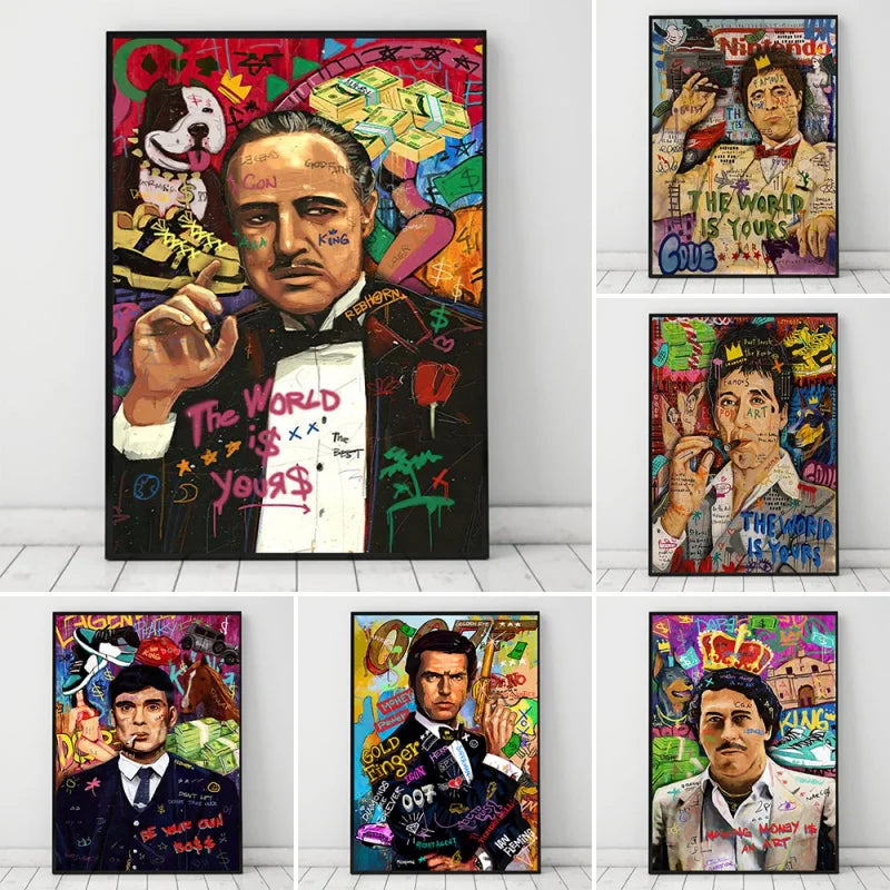 Classic Pop Street Graffiti Abstract Wall Art Gangster Godfather Smoking HD Oil On Canvas Posters And Printed Living Room Decor